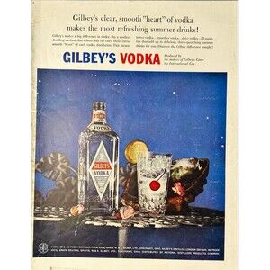 Gilbey's Vodka "Only Gin Distilled in 11 Countries" Vintage Print Ad 1957
